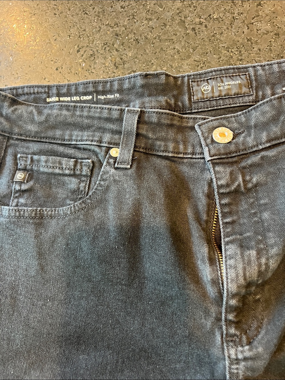 AG Adriano Goldschmied Black Saige Wide Leg Crop Jeans